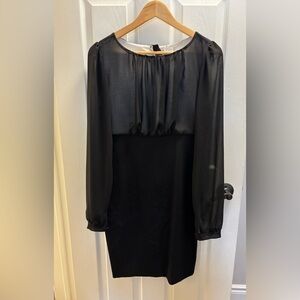 Suzy Shier Black Long Sleeve Dress with Crystal Button Detail on Back